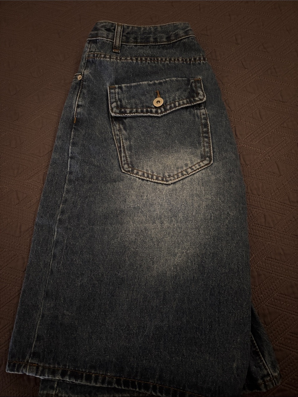 No brand Dark Wash Denim Skirt with Back Pocket